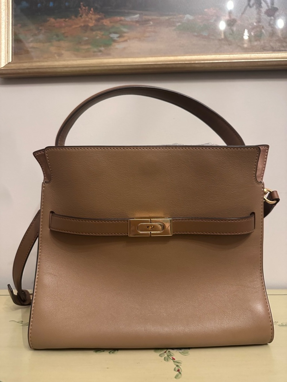 EUC Tory Burch Lee Radziwill Double Bag in Tiramisu